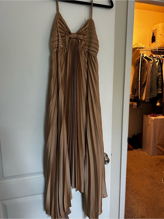 Petal & Pup Dresses & Skirts - Pleated Tan Spaghetti-Strap Maxi Dress